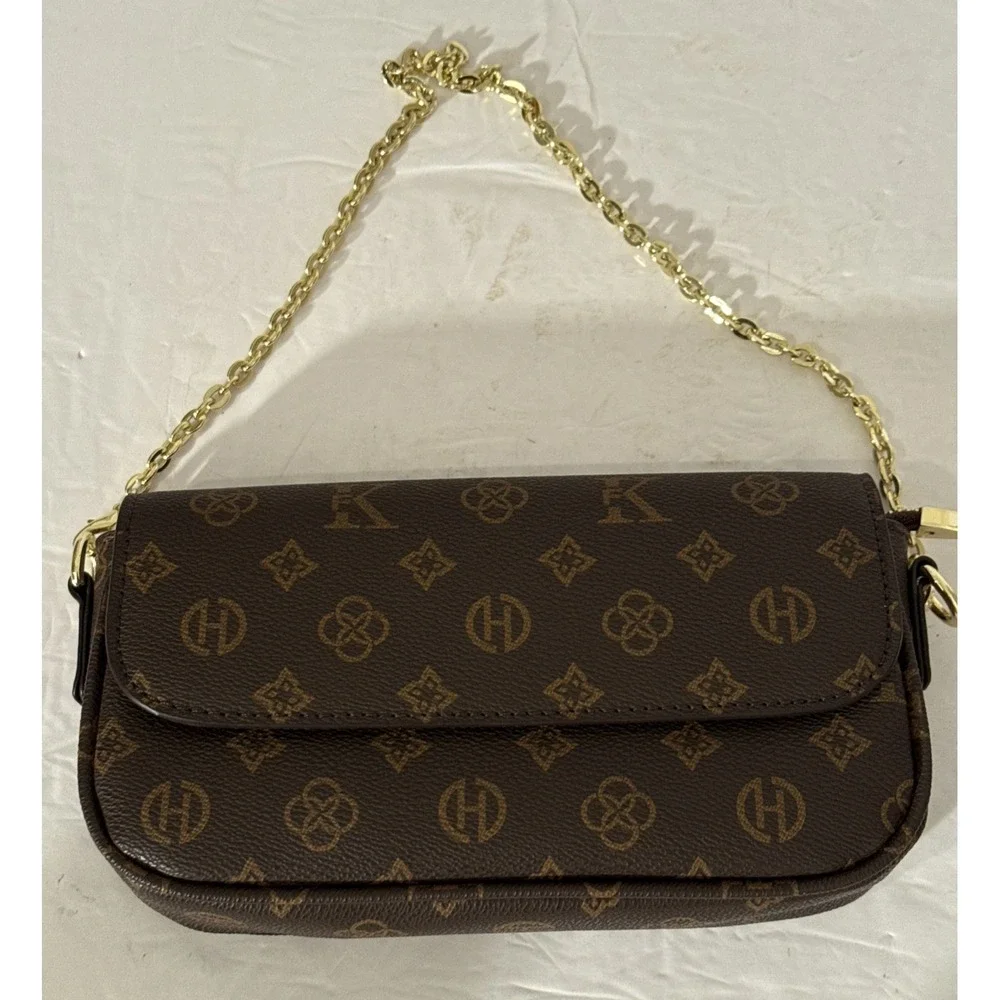 Designer Luxury Women'Ss Bags Shoulder Purse Handbag-Brown Gold Accents-Vtg Styl